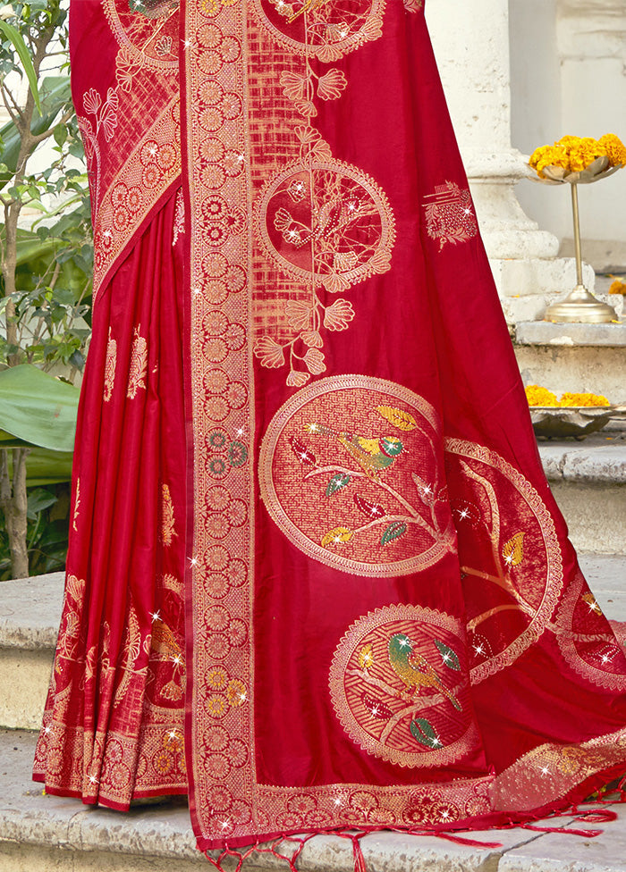 Red Spun Silk Saree With Blouse Piece Outlet Hot Sale