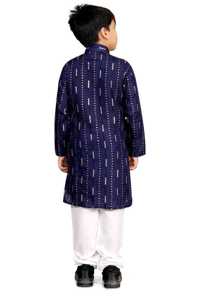 Navy Blue Cotton Silk Kurta Pajama Set For Cheap Cheap Online