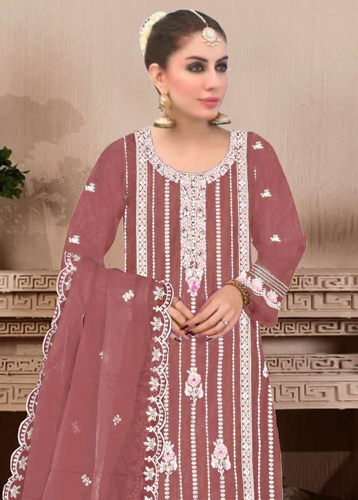 3 Pc Maroon Semi Stitched Georgette Suit Set Sale Discount