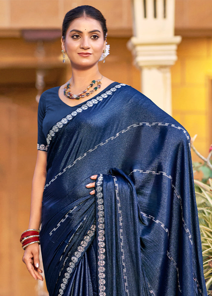 Navy Blue Chiffon Silk Saree With Blouse Piece Buy Cheap Comfortable