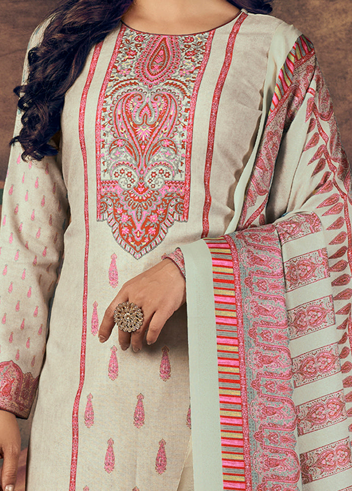 3 Pc Beige Unstitched Suit Set With Dupatta Marketable For Sale