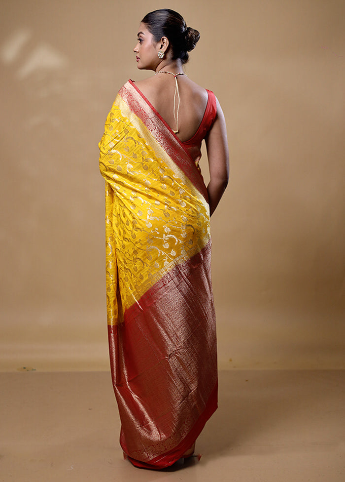 Yellow Georgette Saree With Blouse Piece Geniue Stockist