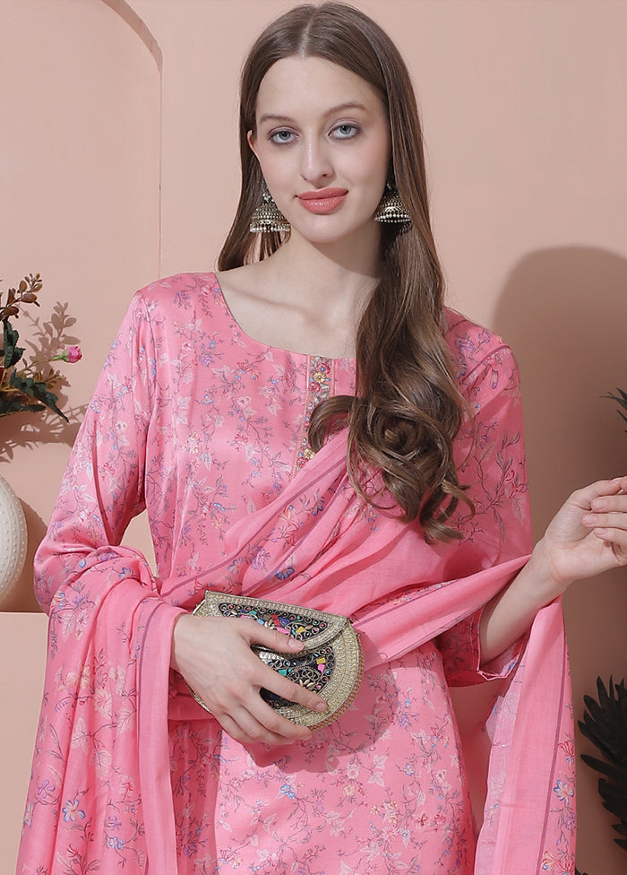 3 Pc Pink Unstitched Silk Suit Set Online