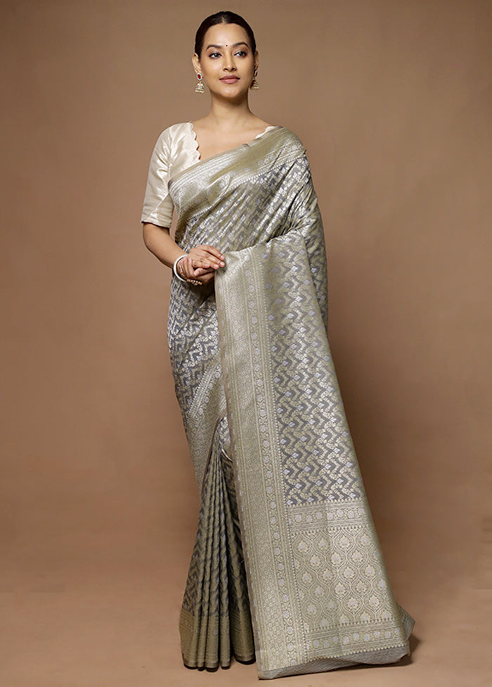 Grey Uppada Silk Saree With Blouse Piece Cheap The Cheapest