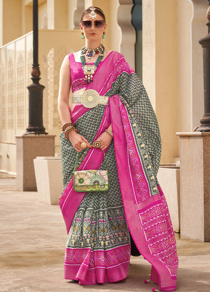 Grey Dupion Silk Saree With Blouse Piece Cheap Websites