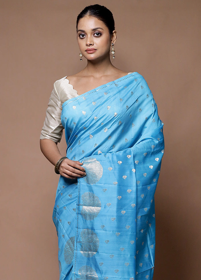 Blue Handloom Dupion Pure Silk Saree With Blouse Piece Buy Cheap Official Site