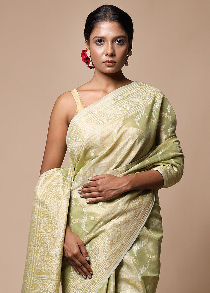 Green Tissue Silk Saree With Blouse Piece Outlet 100% Original