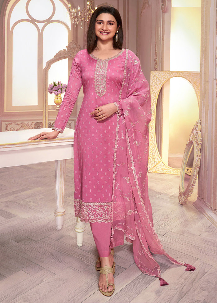 3 Pc Pink Semi Stitched Georgette Suit Set Outlet Manchester