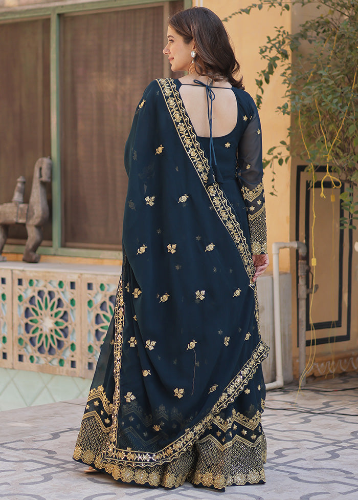 Blue Readymade Georgette Dupatta Indian Dress Pick A Best Sale Online