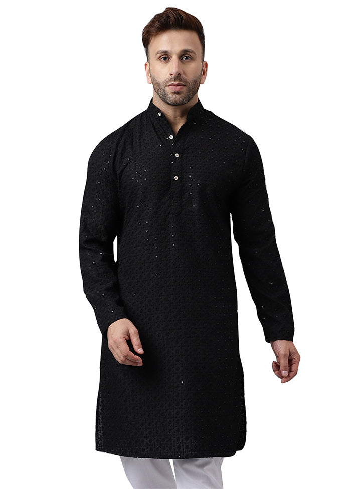 Black Silk Embroidered Kurta Top Quality Cheap Pice