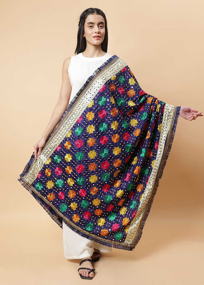 Blue Chinon Phulkari Work Dupatta Buy Cheap Comfortable