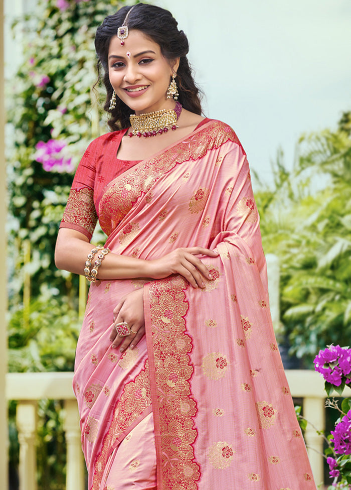 Light Pink Spun Silk Saree With Blouse Piece For Nice Cheap Price