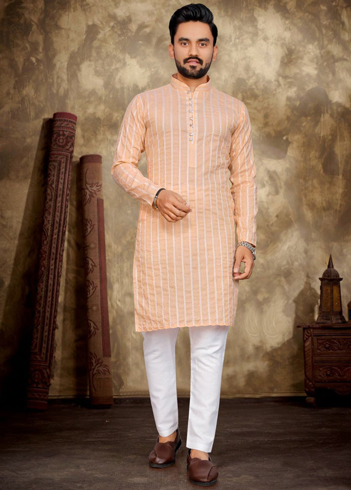 Peach Pure Cotton Kurta And Pajama Set Free Shipping 2025 New