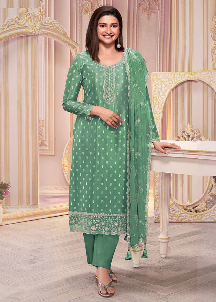 3 Pc Green Semi Stitched Georgette Suit Set Newest Cheap Pice