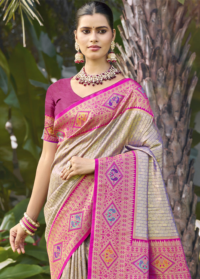 Grey Dupion Silk Saree With Blouse Piece Discount Shop Offer