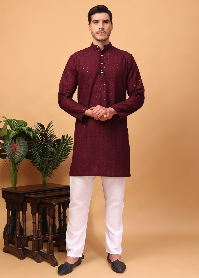 2 Pc Maroon Viscose Kurta Pajama Set Stockist Online