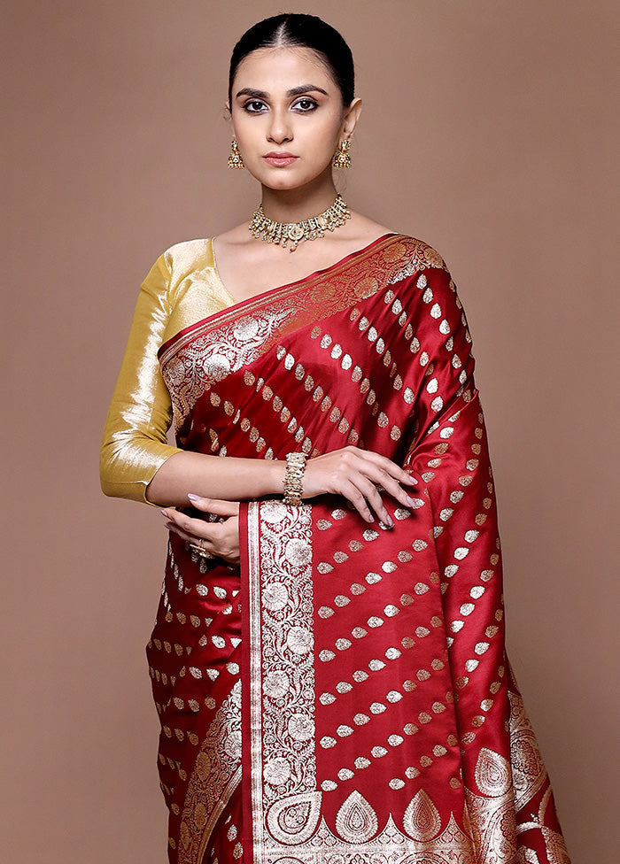 Red Banarasi Silk Saree With Blouse Piece Fashionable Cheap Online