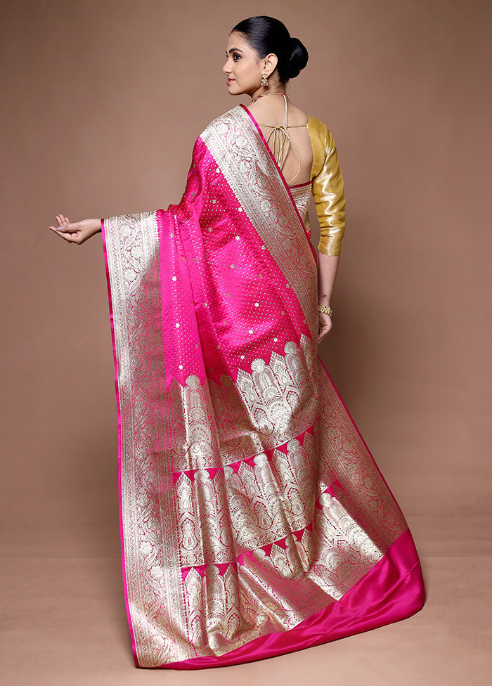 Pink Banarasi Silk Saree With Blouse Piece Supply Online