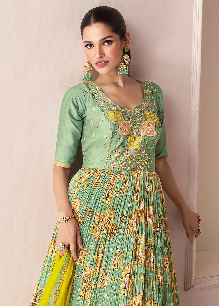 3 Pc Light Green Semi Stitched Georgette Suit Set Free Shipping Online