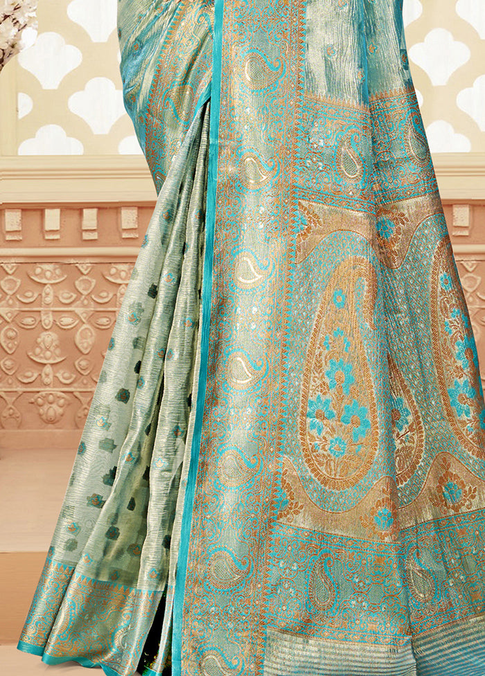 Sky Blue Dupion Silk Saree With Blouse Piece Quality Free Shipping For Sale