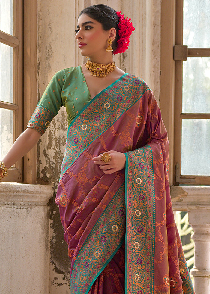 Wine Banarasi Silk Saree With Blouse Piece Free Shipping Eastbay