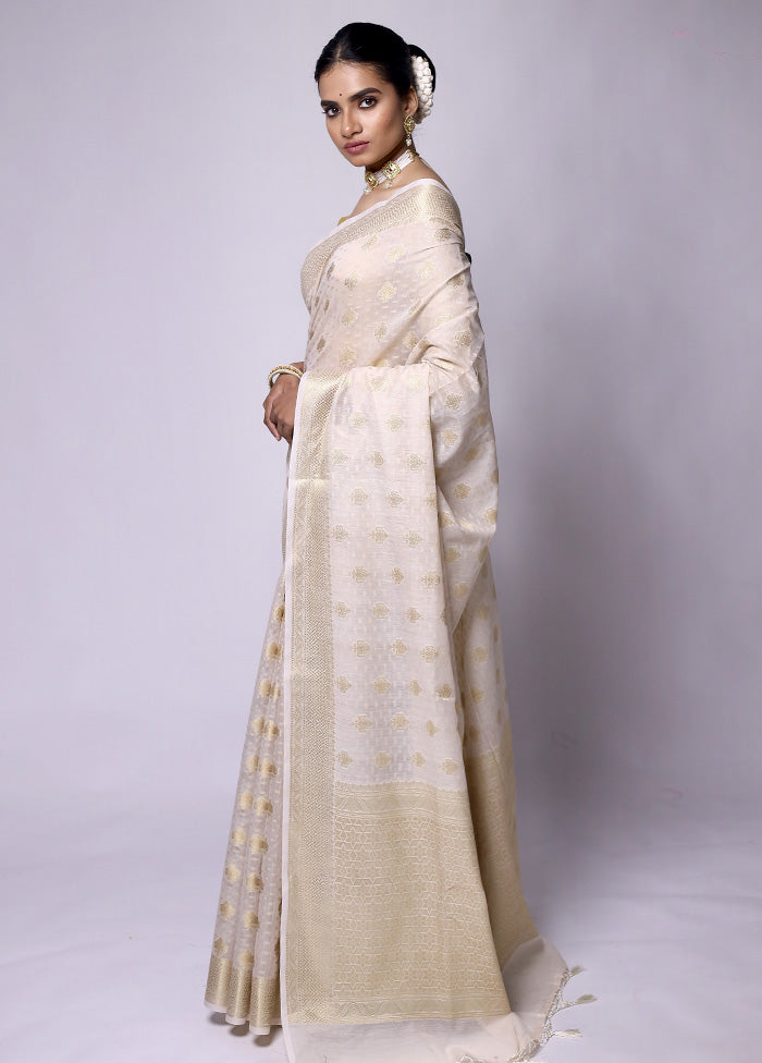 White Kora Silk Saree With Blouse Piece Cheap Finishline