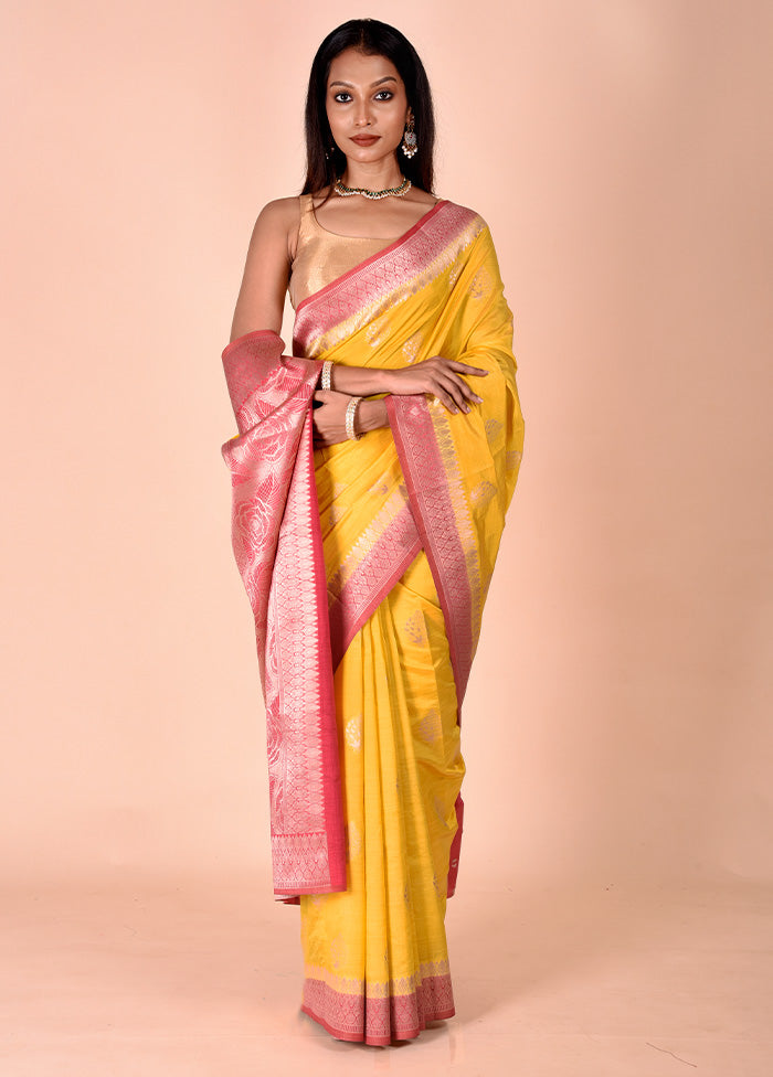 Yellow Dupion Silk Saree With Blouse Piece Clearance Order