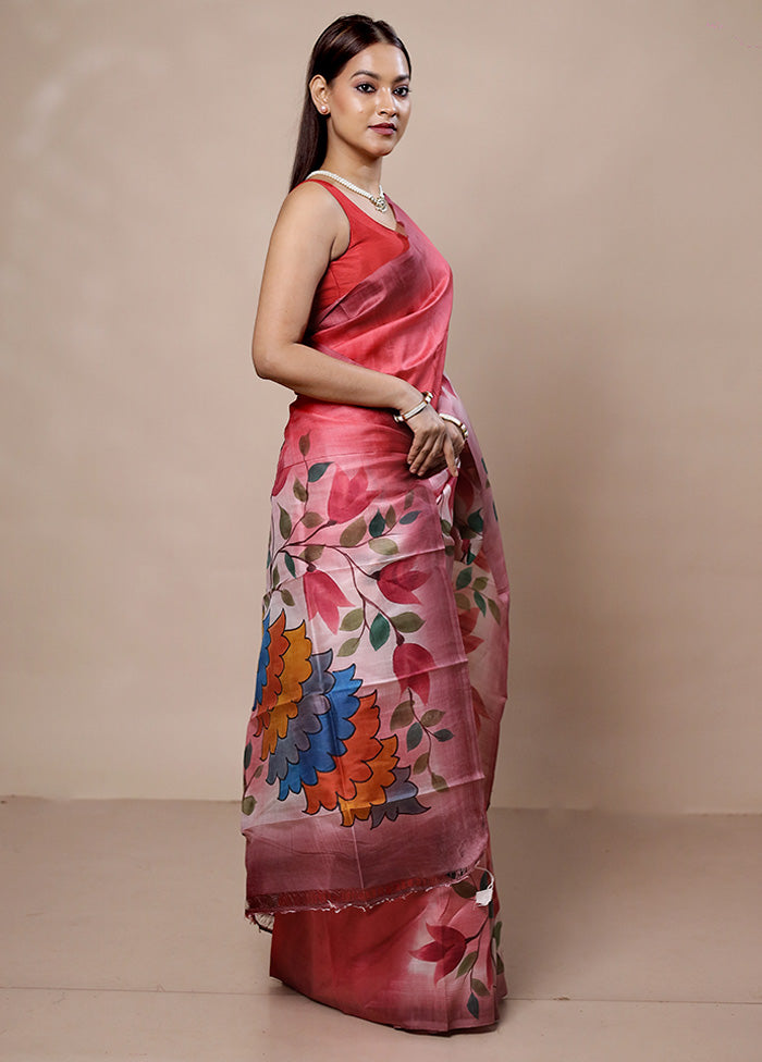 Pink Printed Pure Silk Saree Without Blouse Piece Free Shipping Sale Online