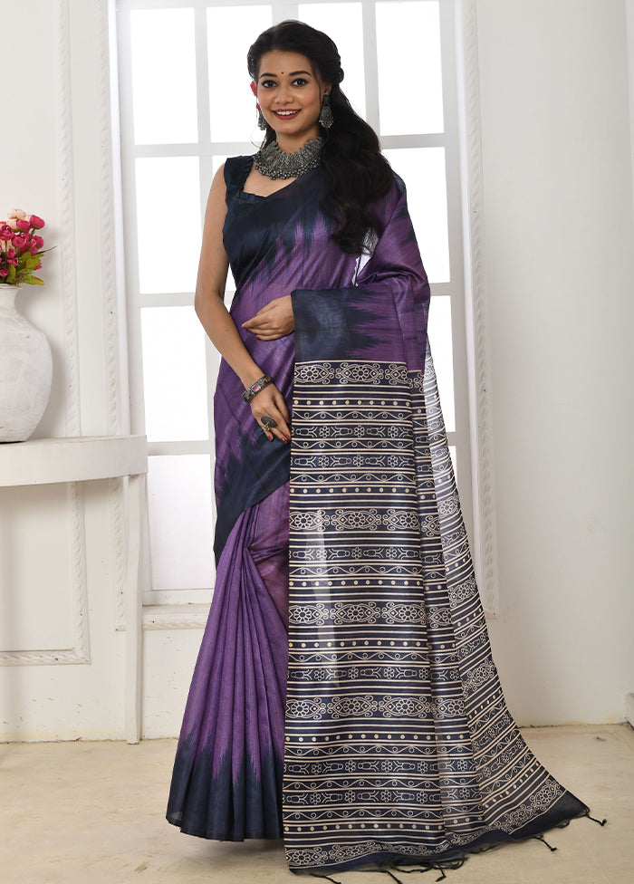 Purple Tussar Silk Saree With Blouse Piece Free Shipping Cheap Pice