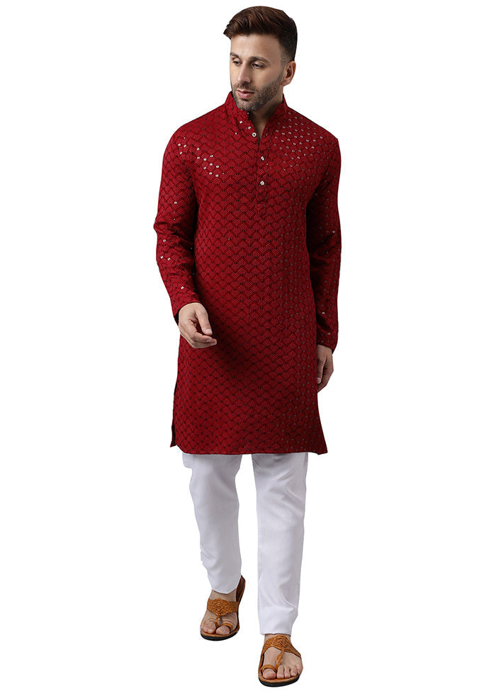 2 Pc Red Silk Kurta Pajama Set Cheap Best Place