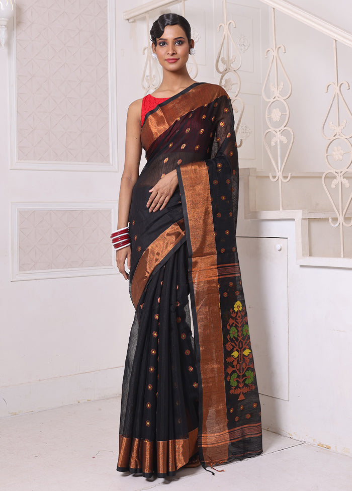 Black Pure Cotton Saree With Blouse Piece Cheap Sale Eastbay