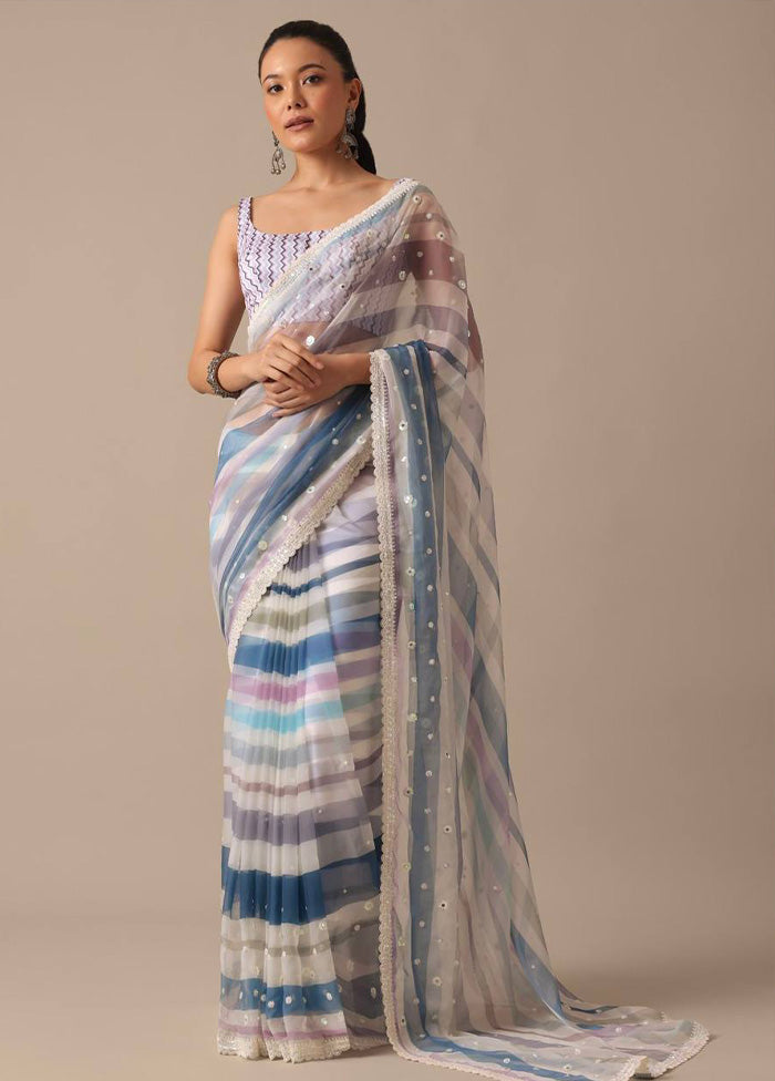 Multicolor Georgette Saree With Blouse Piece For Nice Cheap Price