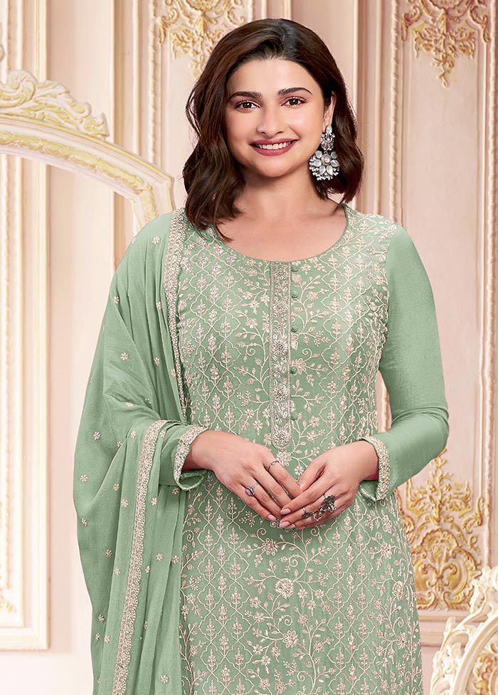 3 Pc Pista Green Semi Stitched Georgette Suit Set Footlocker Finishline Sale Online