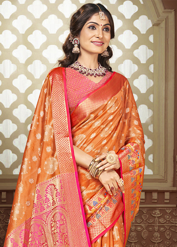 Orange Dupion Silk Saree With Blouse Piece New Online