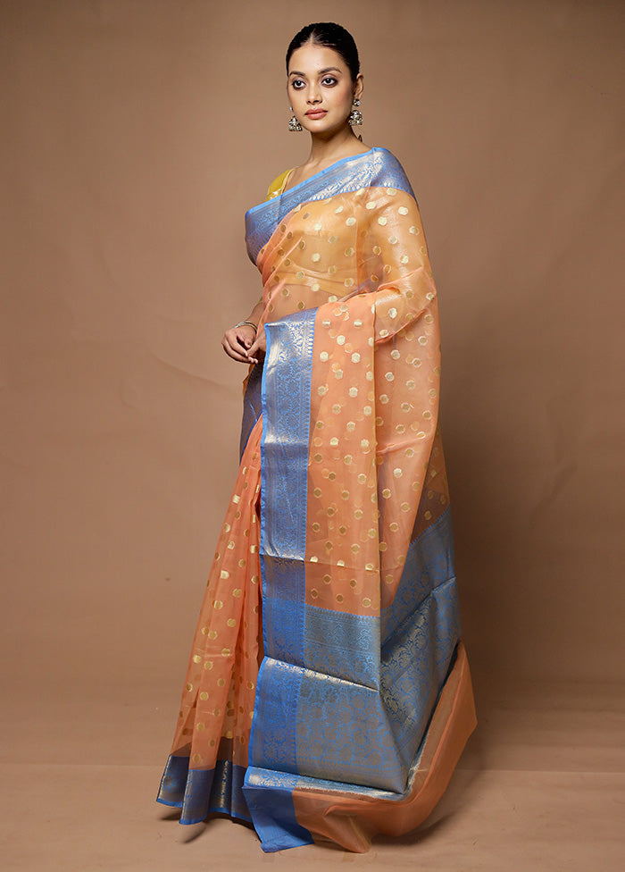 Peach Kora Silk Saree With Blouse Piece Shop Offer Cheap Online