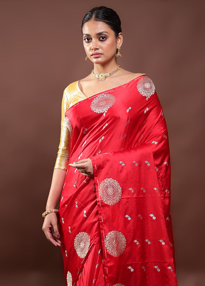 Red Dupion Silk Saree With Blouse Piece Amazon Online