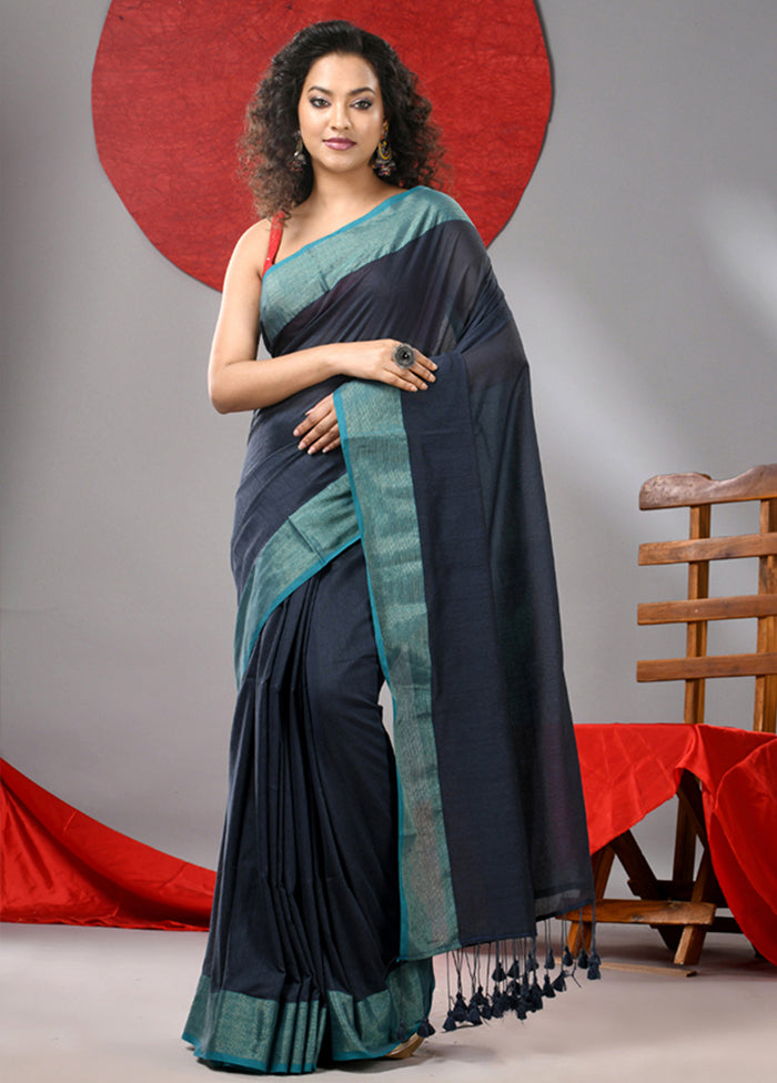 Grey Cotton Saree With Blouse Piece Real For Sale