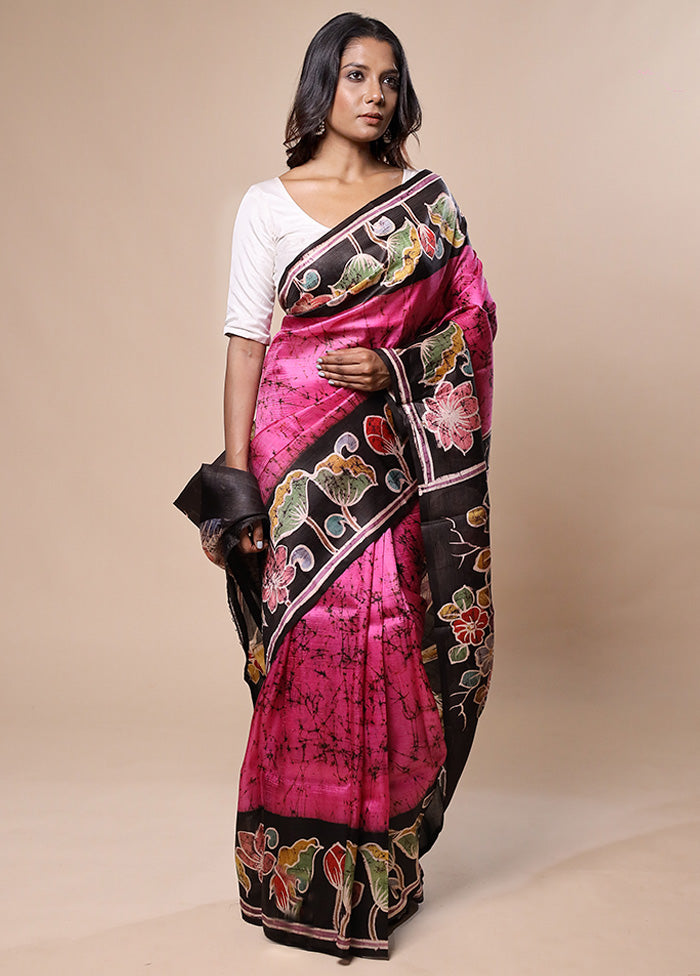 Pink Printed Pure Silk Saree Without Blouse Piece Wiki For Sale