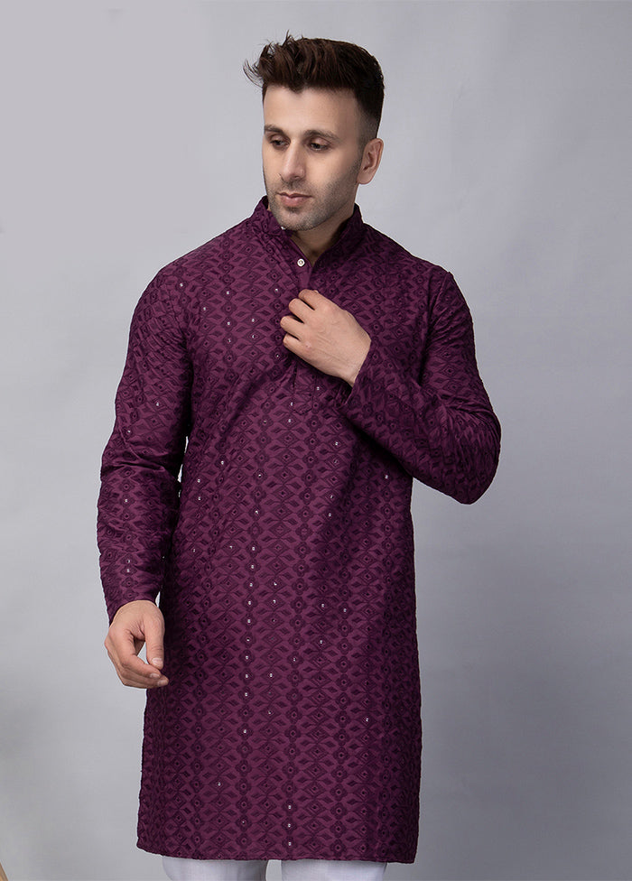 Purple Viscose Embroidered Knee Length Kurta Buy Cheap Authentic