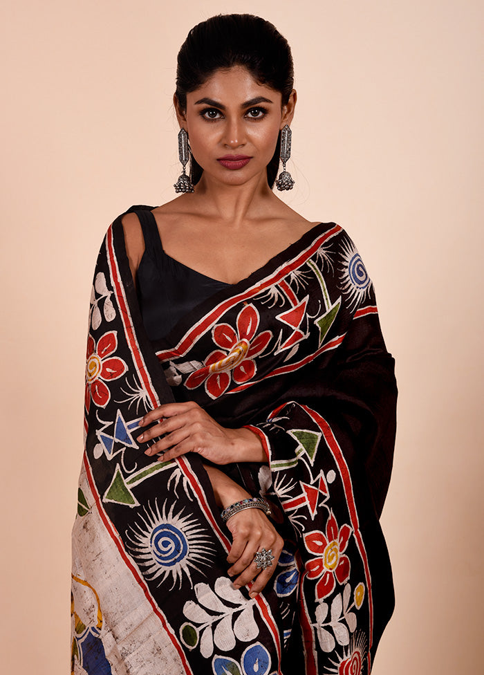 Black Printed Pure Silk Saree Without Blouse Piece Clearance Free Shipping