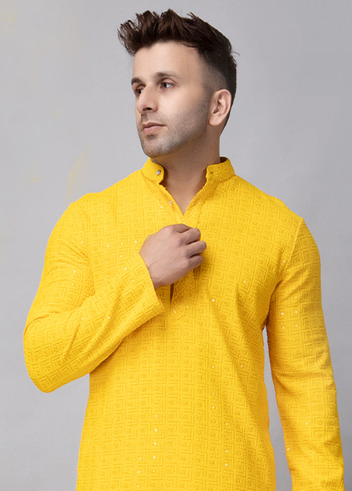 Yellow Viscose Embroidered Knee Length Kurta Buy Cheap 100% Original