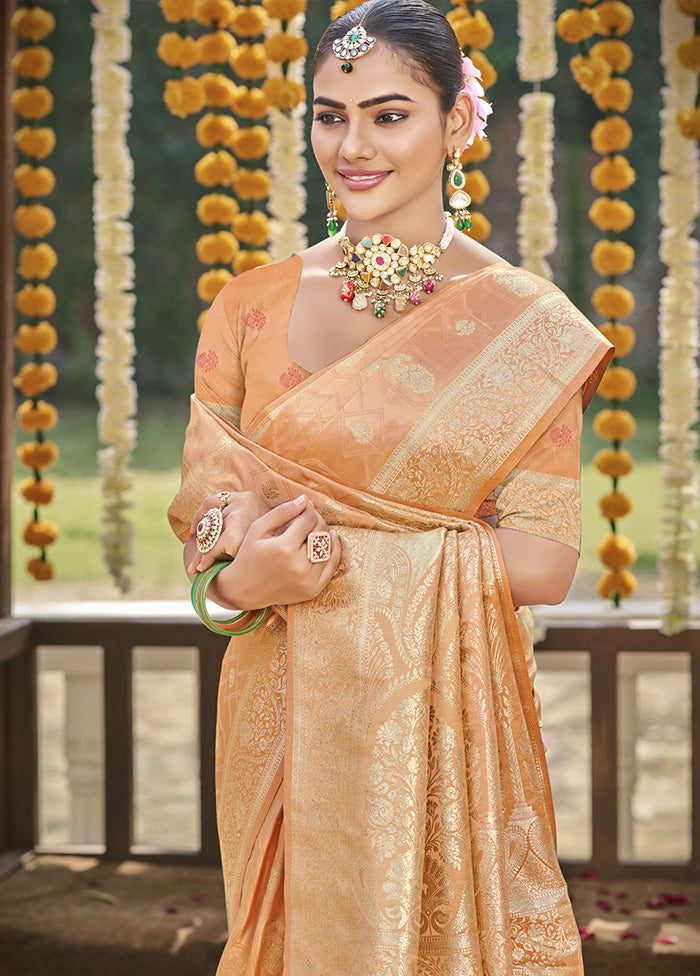 Orange Satin Silk Saree With Blouse Piece Inexpensive For Sale