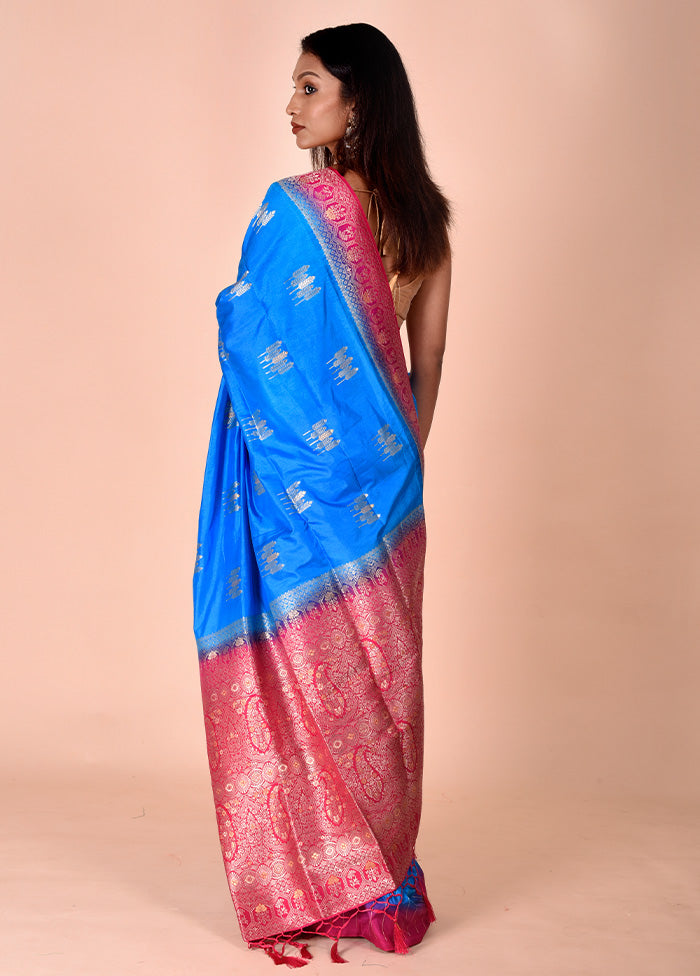 Blue Dupion Silk Saree With Blouse Piece Get To Buy Cheap Online