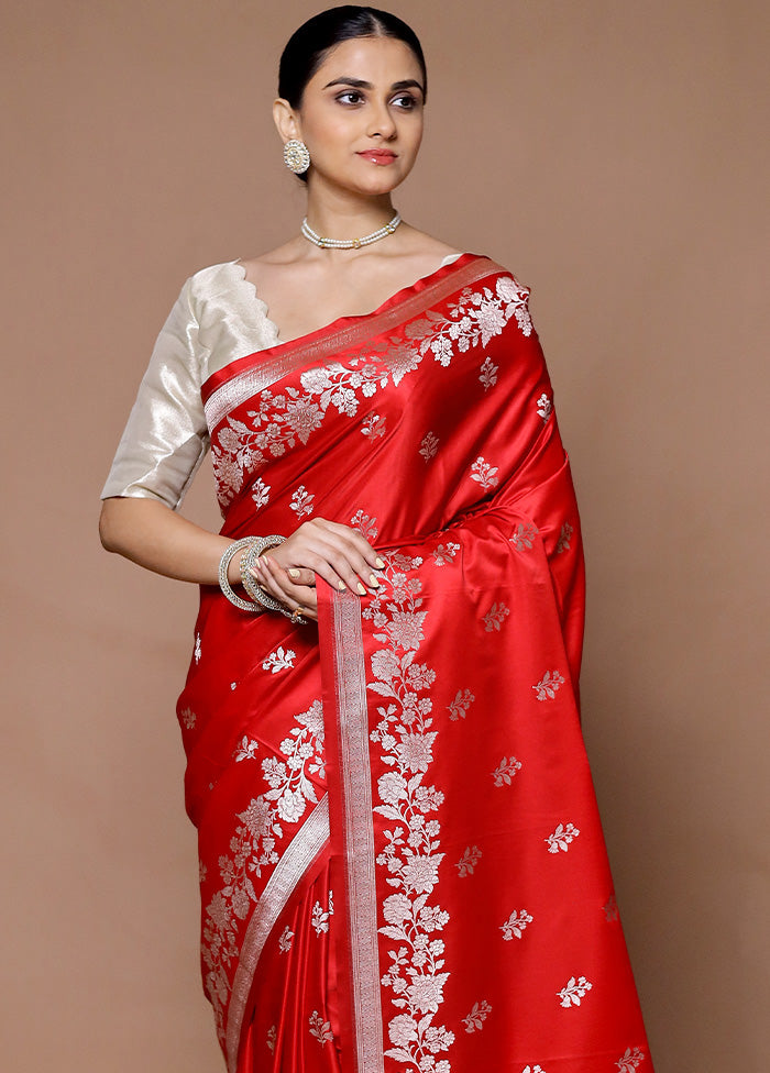 Red Katan Silk Saree With Blouse Piece Clearance Cheapest Pice