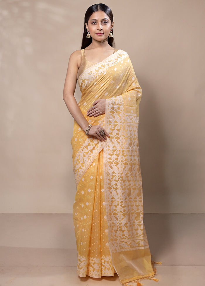 Yellow Kora Silk Saree With Blouse Piece Looking For Online