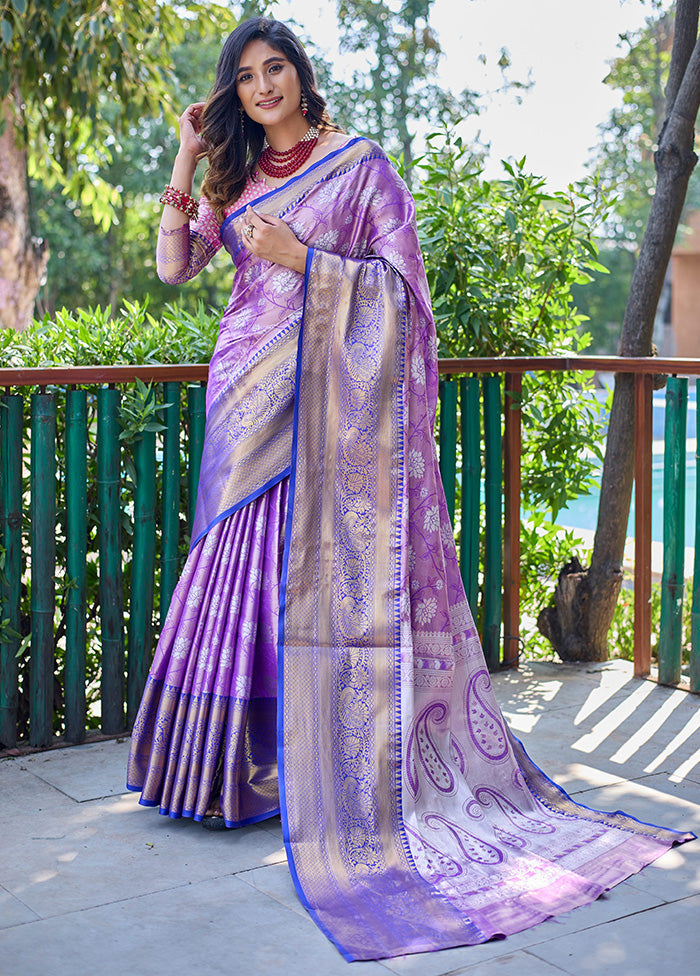 Purple Banarasi Silk Saree With Blouse Piece Outlet Footaction