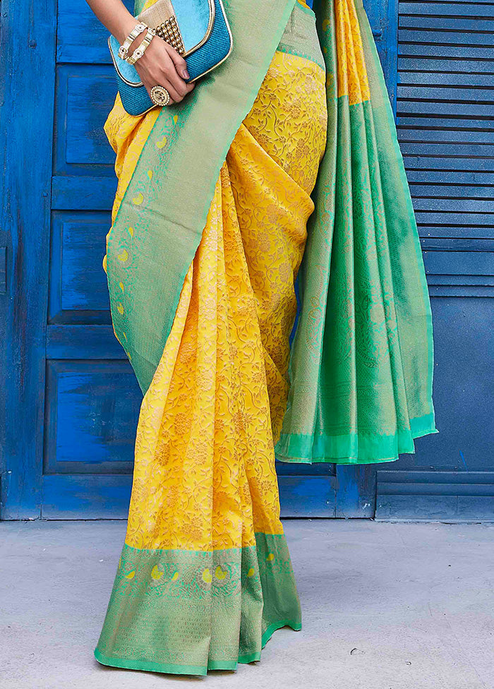 Yellow Spun Silk Saree With Blouse Piece Clearance Store Sale Online