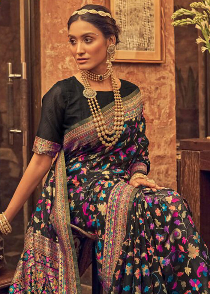 Black Banarasi Silk Saree With Blouse Piece Discount Countdown Package