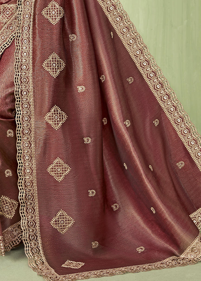 Wine Spun Silk Saree With Blouse Piece Online For Sale