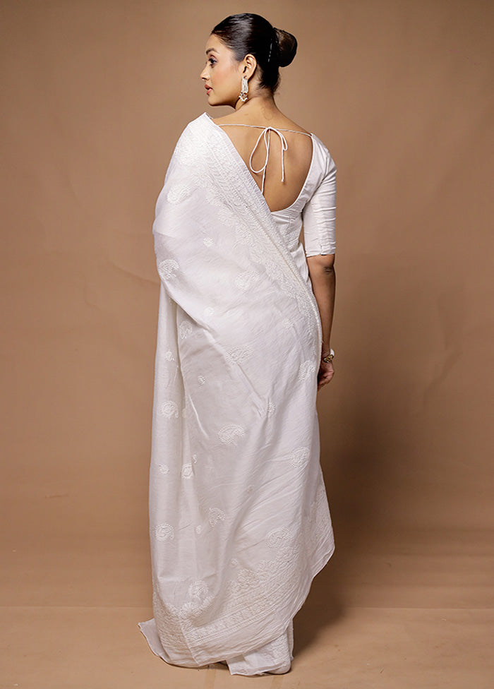 White Handloom Pure Cotton Saree With Blouse Piece Amazon Online